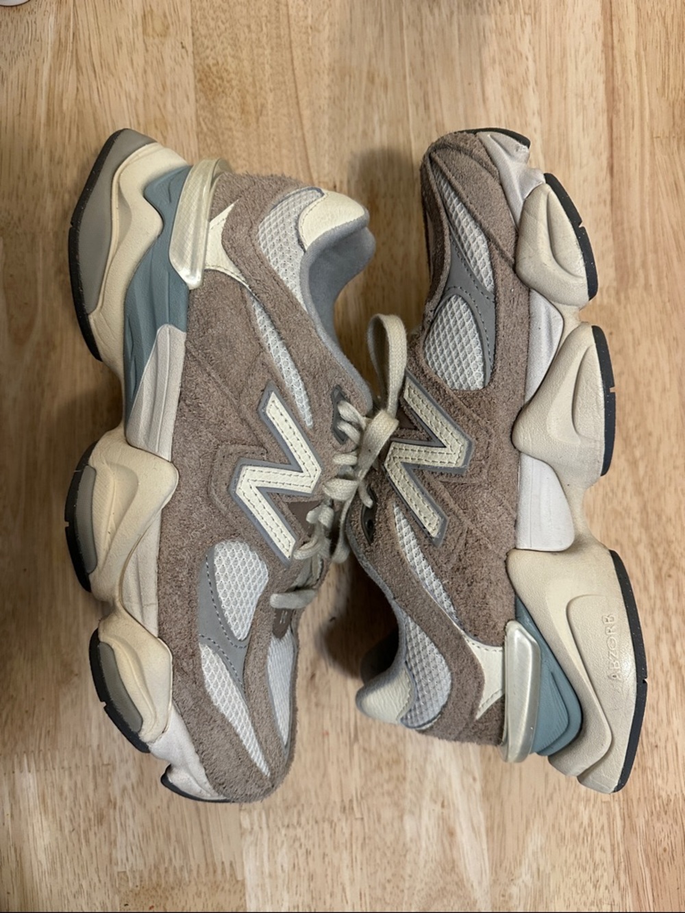 New Balance 9060 Beige and cream Layered Suede Sneakers